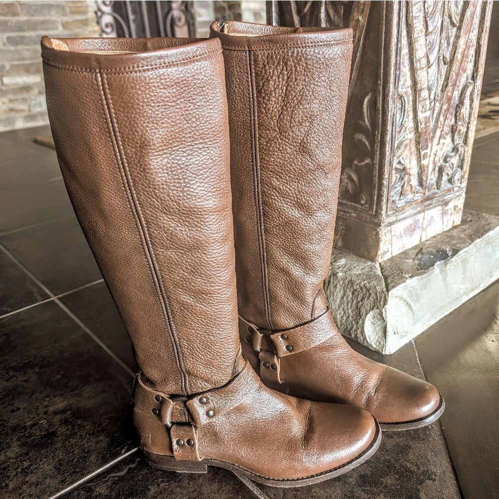 FRYE Phillip Harness Whiskey🤎 Brown Tall Leather Riding Boots Womens Size7